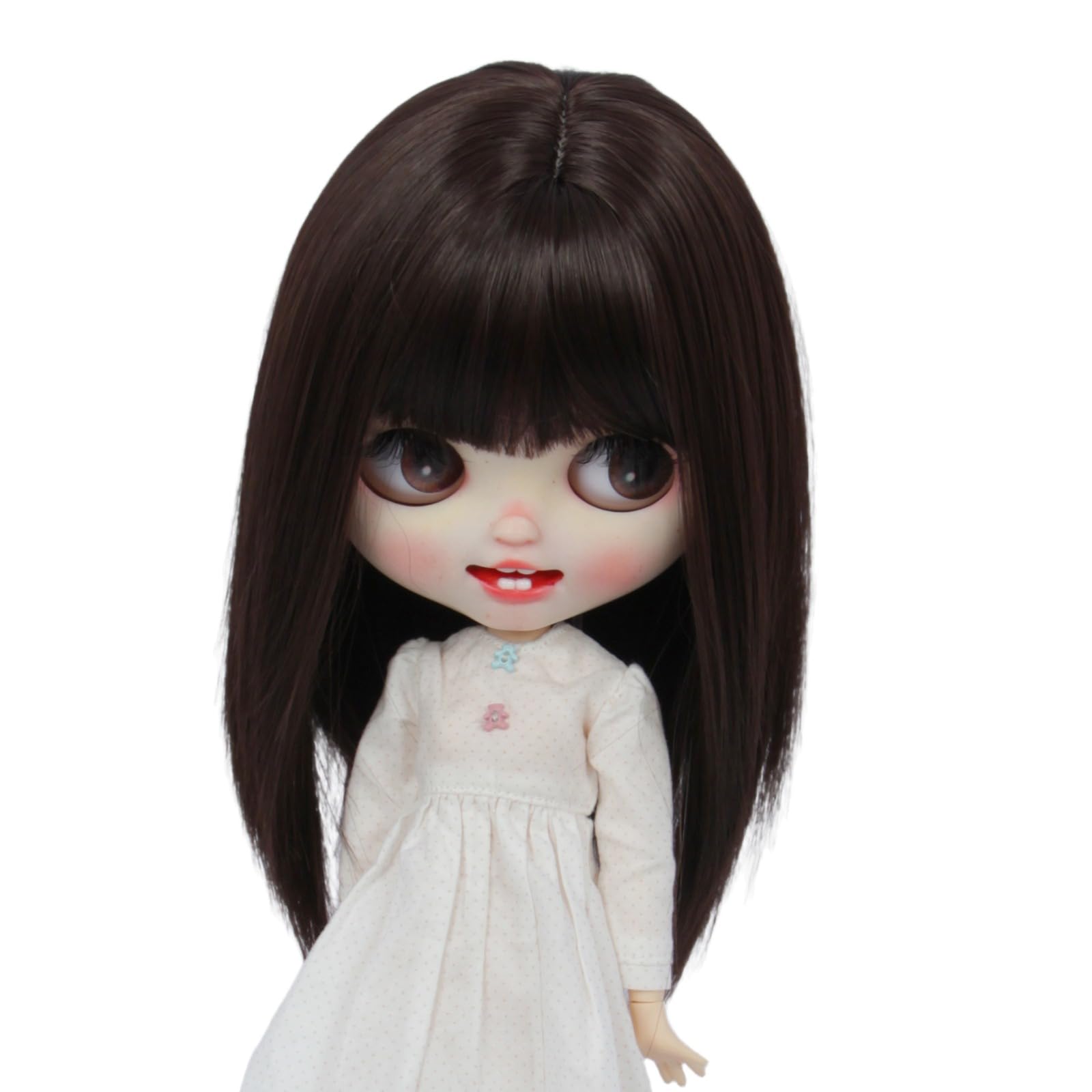 Just 1pc wig fit for 10-11 inch Head Dolls, Blyth Qbaby Amydoll Wig Short Straight Collection Hair (Light Brown)