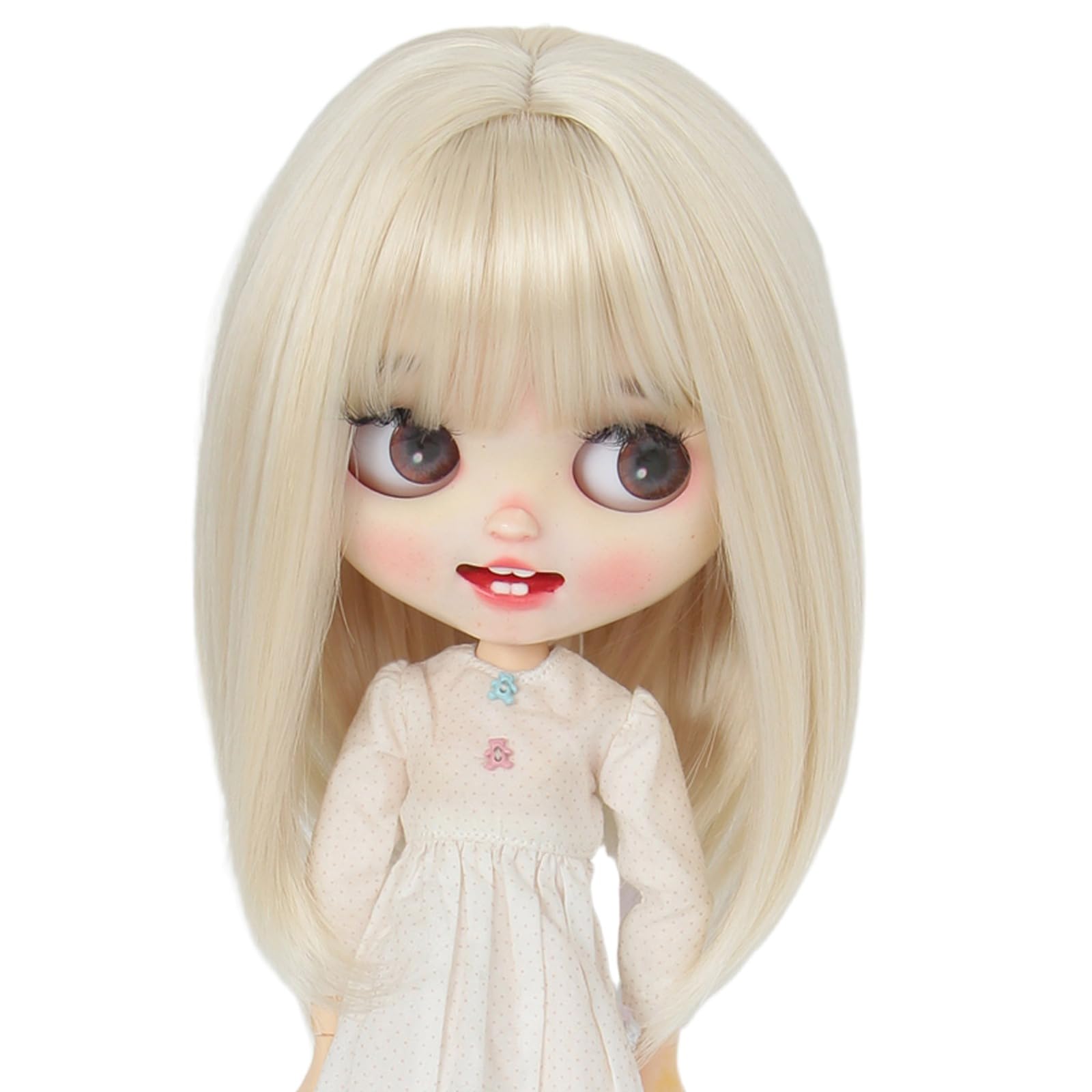 Just 1pc wig fit for 10-11 inch Head Dolls, Blyth Qbaby Amydoll Wig Short Straight Collection Hair (Light Brown)