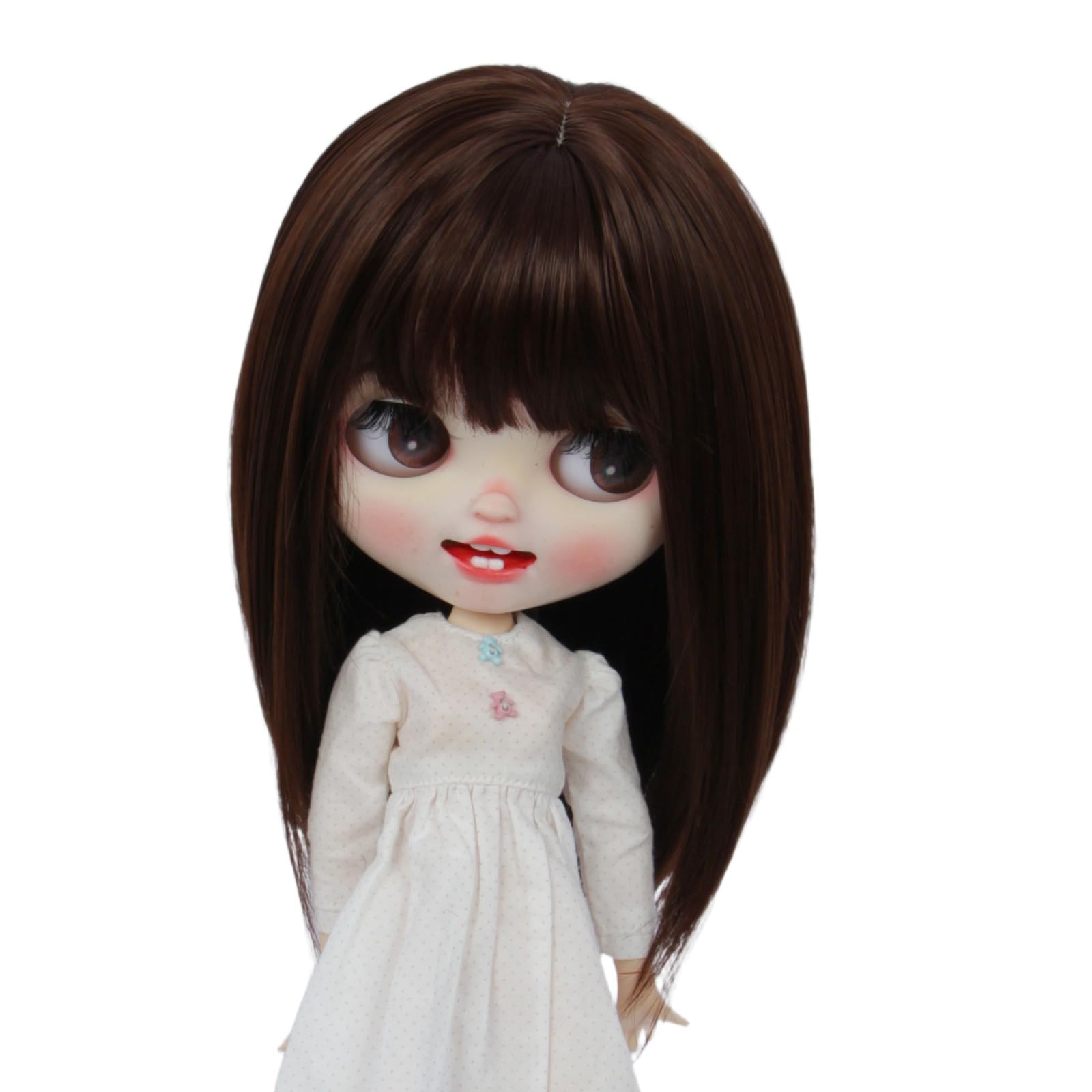 Just 1pc wig fit for 10-11 inch Head Dolls, Blyth Qbaby Amydoll Wig Short Straight Collection Hair (Light Brown)