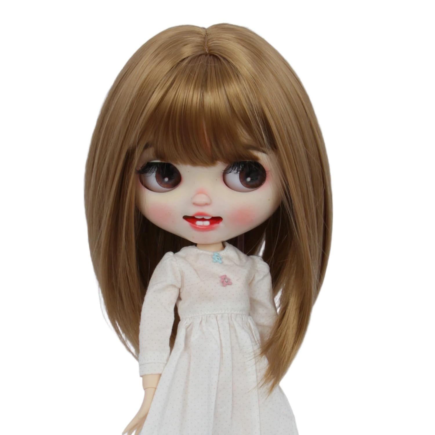 Just 1pc wig fit for 10-11 inch Head Dolls, Blyth Qbaby Amydoll Wig Short Straight Collection Hair (Light Brown)