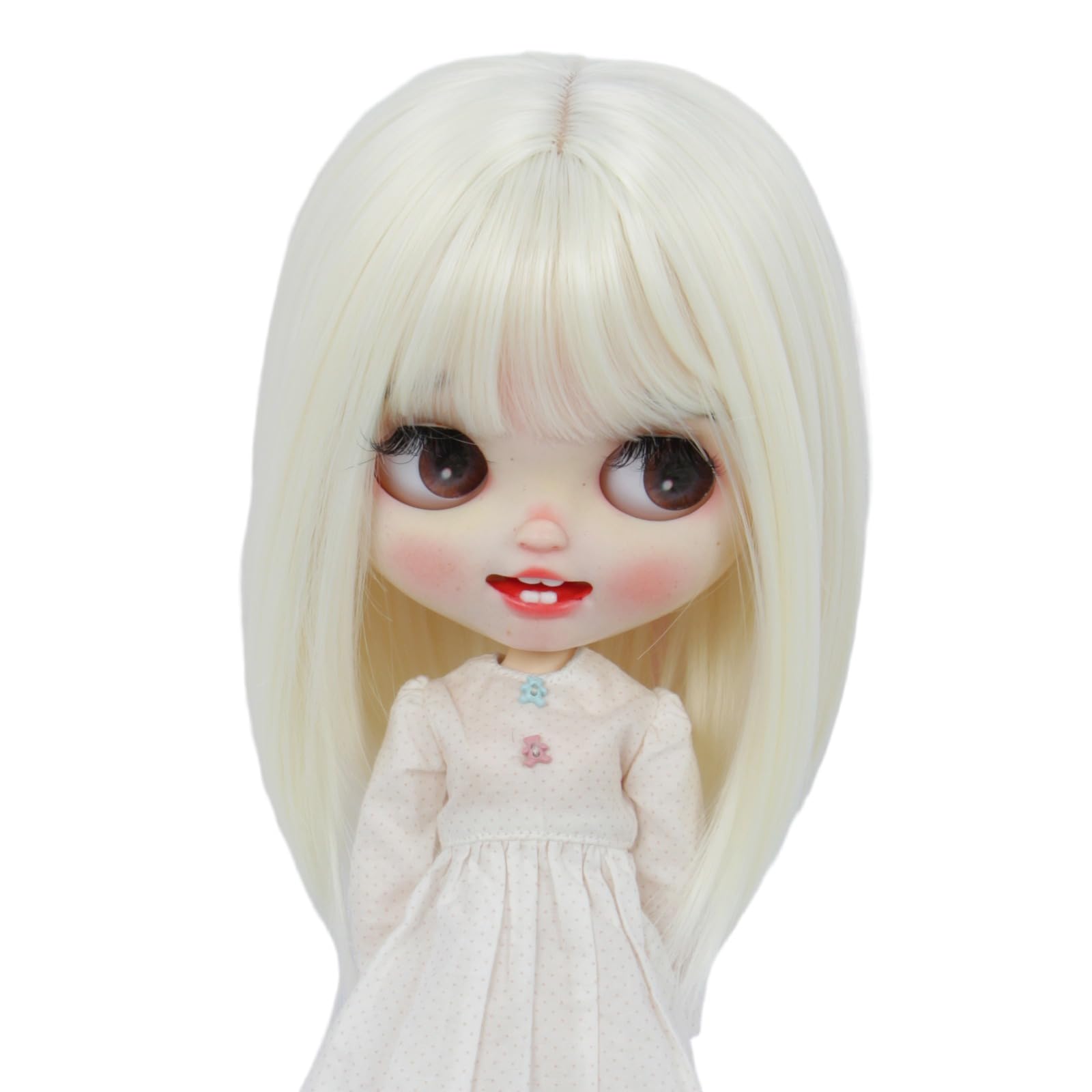 Just 1pc wig fit for 10-11 inch Head Dolls, Blyth Qbaby Amydoll Wig Short Straight Collection Hair (Light Brown)