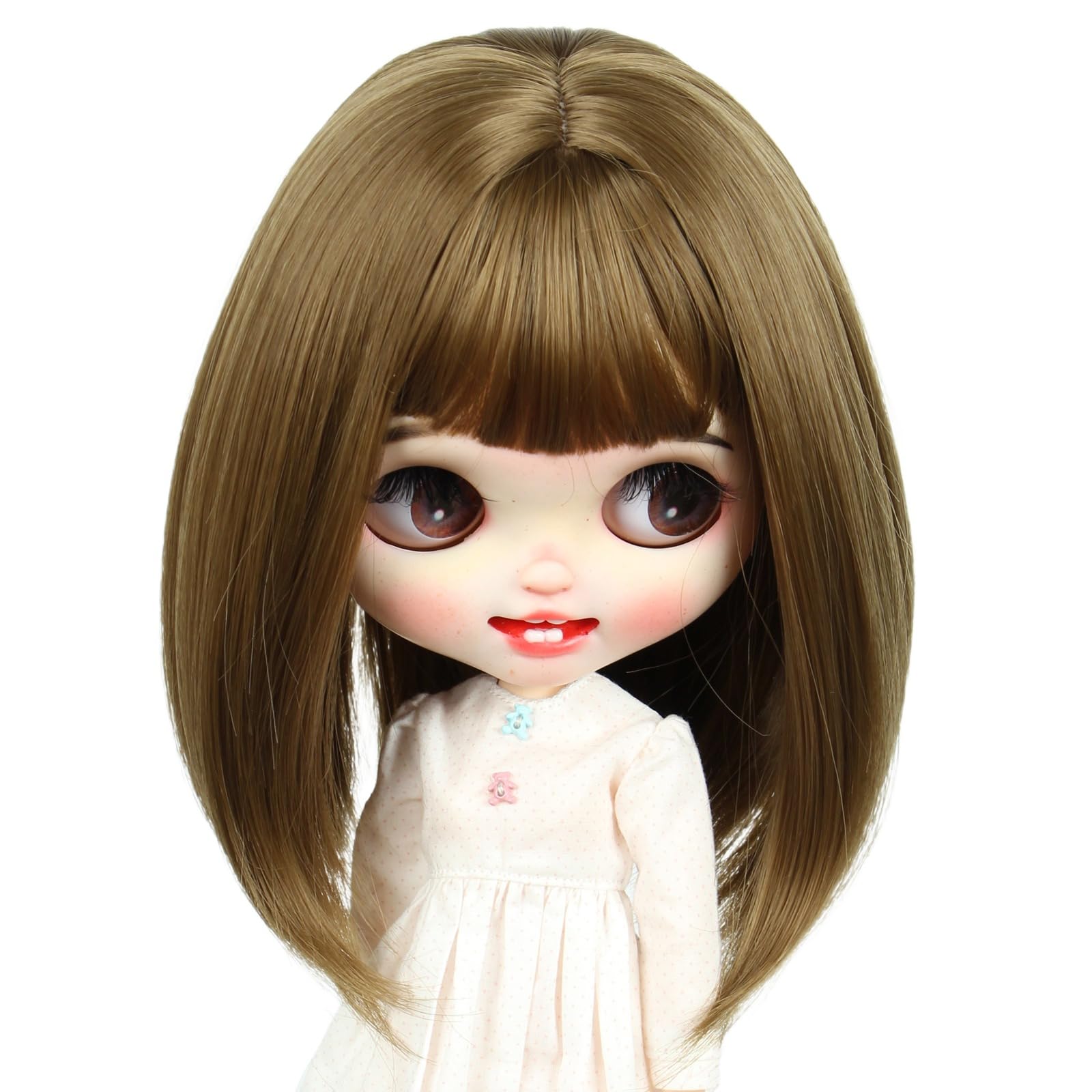 Just 1pc wig fit for 10-11 inch Head Dolls, Blyth Qbaby Amydoll Wig Short Straight Collection Hair (Light Brown)