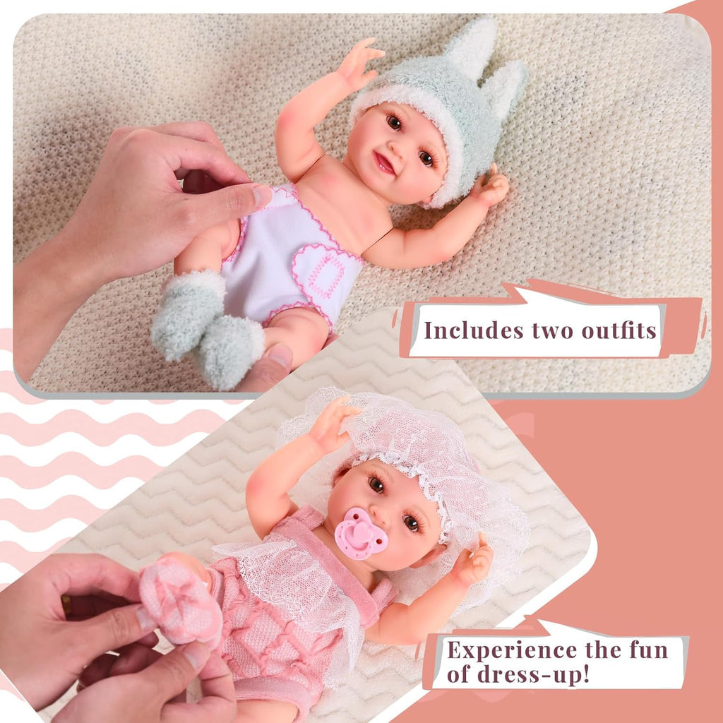BABESIDE 9pcs Baby Doll Set - 12 Inch Cute Realistic Baby Doll with Includes Various Accessories for 3+ Year Old Girls – Perfect for Pretend Play & Gifts