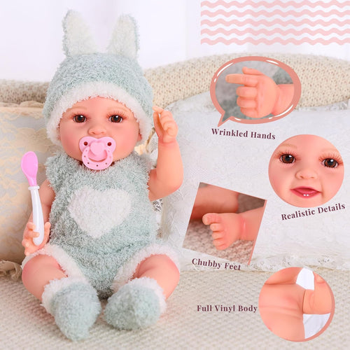 BABESIDE 9pcs Baby Doll Set - 12 Inch Cute Realistic Baby Doll with Includes Various Accessories for 3+ Year Old Girls – Perfect for Pretend Play & Gifts