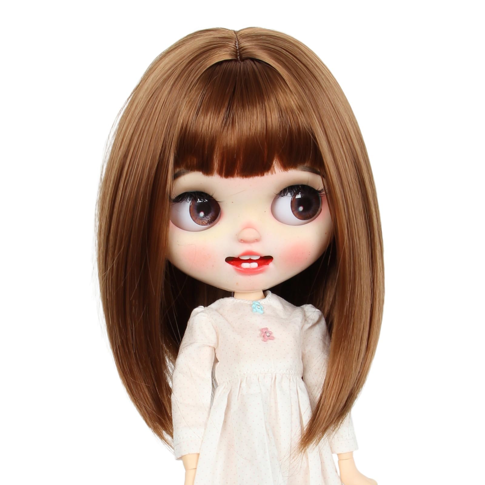 Just 1pc wig fit for 10-11 inch Head Dolls, Blyth Qbaby Amydoll Wig Short Straight Collection Hair (Light Brown)