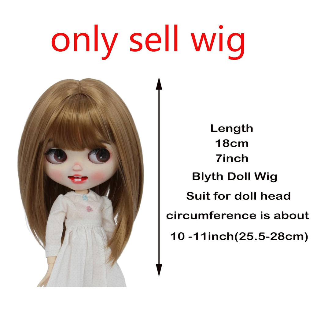 Just 1pc wig fit for 10-11 inch Head Dolls, Blyth Qbaby Amydoll Wig Short Straight Collection Hair (Light Brown)