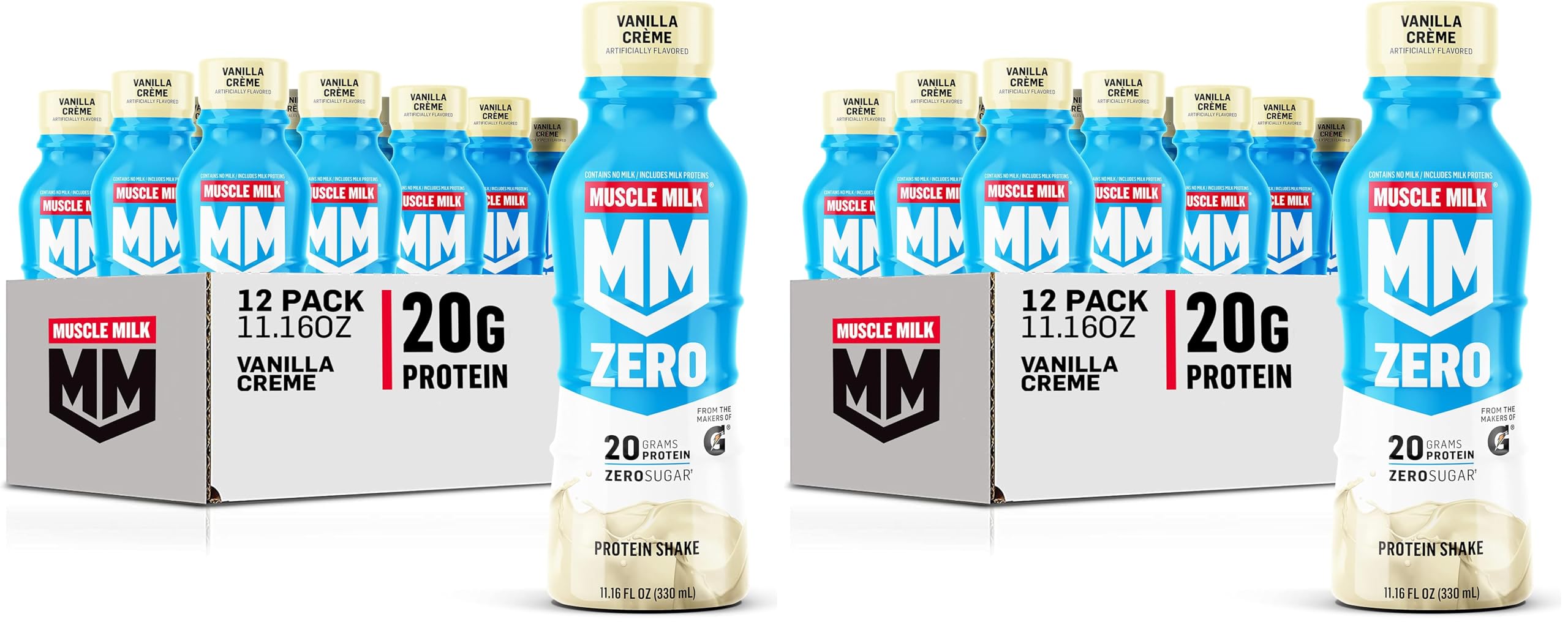 Muscle Milk Zero Protein Shake, Vanilla Crème, 20g Protein, Zero Sugar, 100 Calories, Calcium, Vitamins A, C & D, 4g Fiber, Energizing Snack, Workout Recovery, Packaging May Vary 11.16 Fl Oz (Pack of 12)