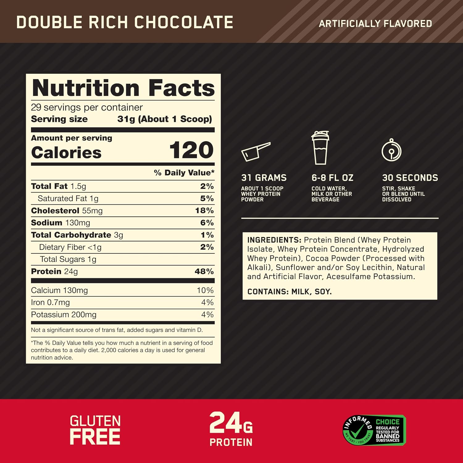 Optimum Nutrition Gold Standard Whey Protein, Double Rich Chocolate, 2 LB