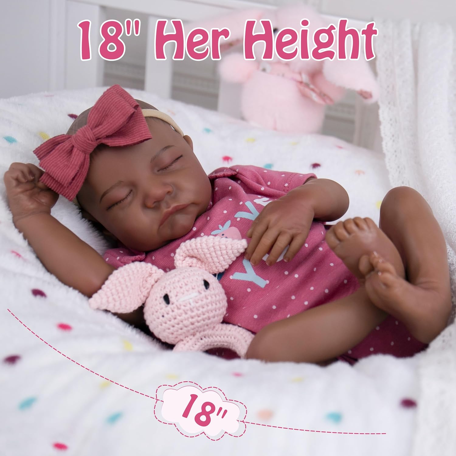 Milidool Reborn Baby Dolls Black Girl - 18-inch Realistic Baby Dolls, Lifelike Soft Vinyl Black American Doll, Nice Gift for Kids, Pre-Parents, Grand-Parents, Doll Collectors