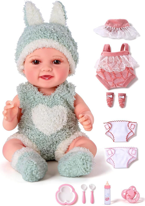 BABESIDE 9pcs Baby Doll Set - 12 Inch Cute Realistic Baby Doll with Includes Various Accessories for 3+ Year Old Girls – Perfect for Pretend Play & Gifts