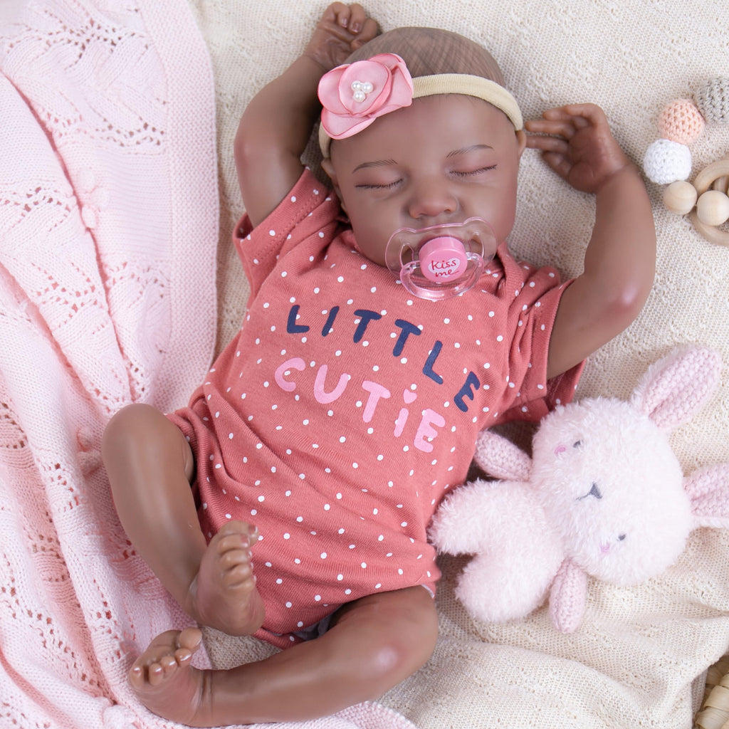 Milidool Reborn Baby Dolls Black Girl - 18-inch Realistic Baby Dolls, Lifelike Soft Vinyl Black American Doll, Nice Gift for Kids, Pre-Parents, Grand-Parents, Doll Collectors